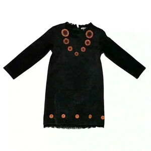 Pottery Barn Velvet Black and Orange Polka Dress Size 4T